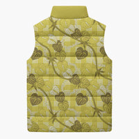 Anthurium Pikake Ti Leaf Palaka Sleeveless Puffer Jacket Yellow Version LT01 - Polynesian Pride