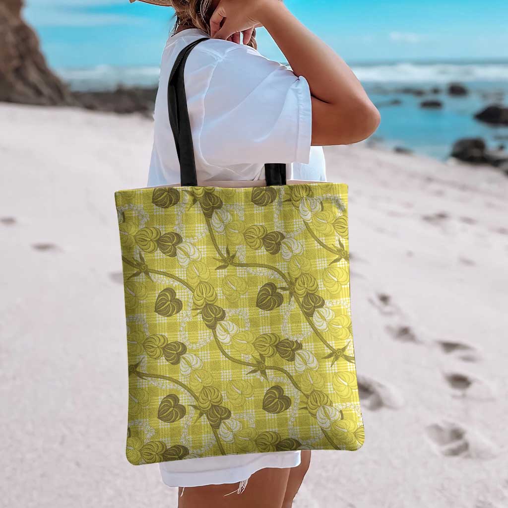 Anthurium Pikake Ti Leaf Palaka Tote Bag Yellow Version LT01 - Polynesian Pride