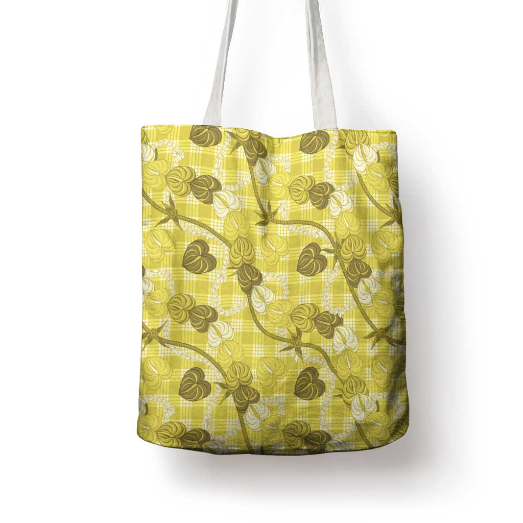 Anthurium Pikake Ti Leaf Palaka Tote Bag Yellow Version LT01 - Polynesian Pride