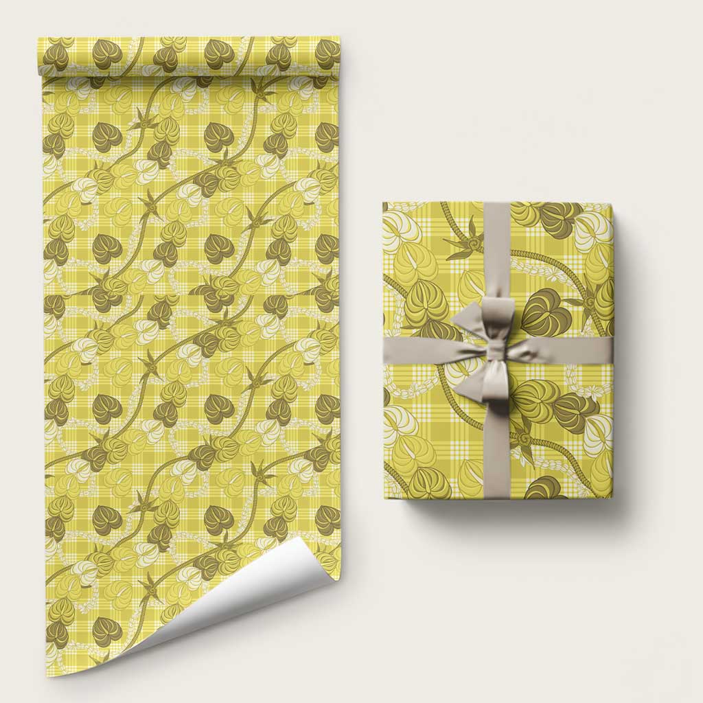 Anthurium Pikake Ti Leaf Palaka Wrapping Paper Yellow Version LT01 58" × 23" Yellow - Polynesian Pride