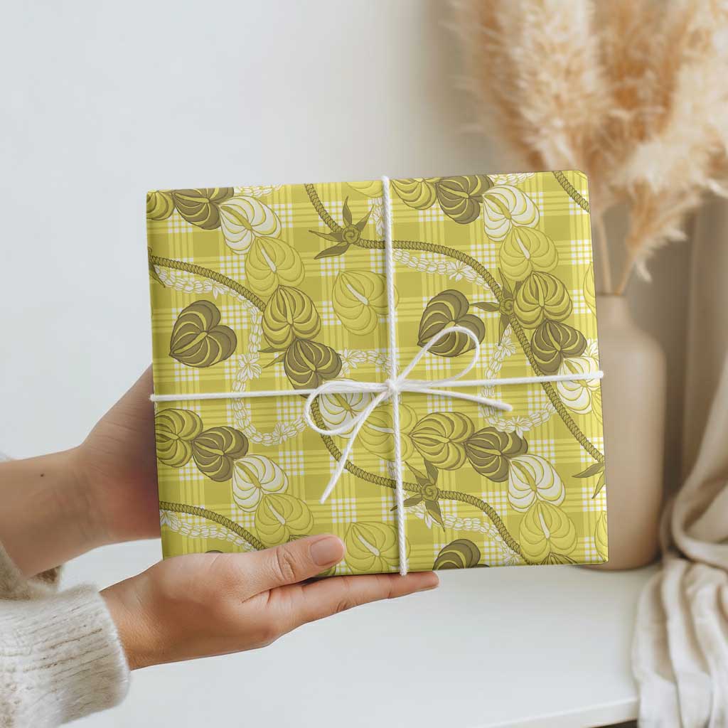 Anthurium Pikake Ti Leaf Palaka Wrapping Paper Yellow Version LT01 - Polynesian Pride