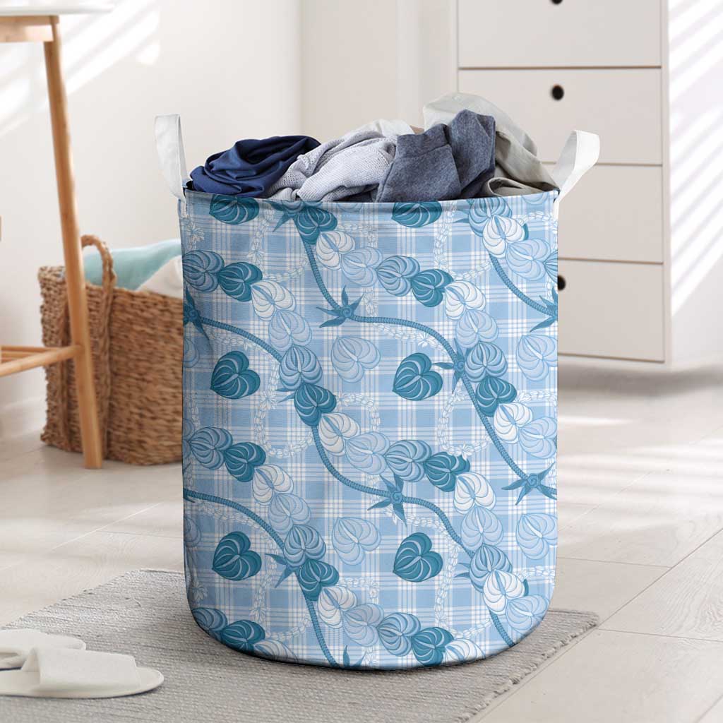 Anthurium Pikake Ti Leaf Palaka Laundry Basket Blue Version LT01 Blue - Polynesian Pride
