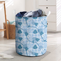 Anthurium Pikake Ti Leaf Palaka Laundry Basket Blue Version LT01 Blue - Polynesian Pride