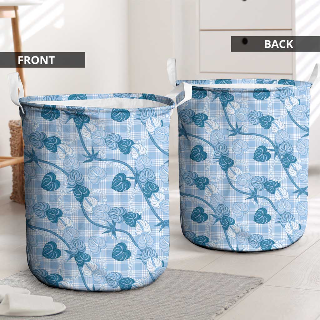 Anthurium Pikake Ti Leaf Palaka Laundry Basket Blue Version LT01 - Polynesian Pride
