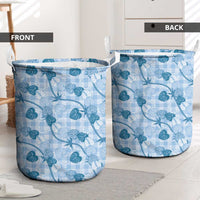 Anthurium Pikake Ti Leaf Palaka Laundry Basket Blue Version LT01 - Polynesian Pride