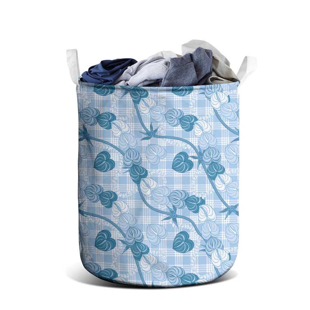 Anthurium Pikake Ti Leaf Palaka Laundry Basket Blue Version LT01 - Polynesian Pride