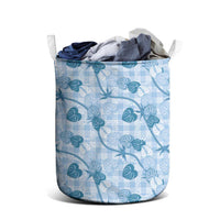 Anthurium Pikake Ti Leaf Palaka Laundry Basket Blue Version LT01 - Polynesian Pride