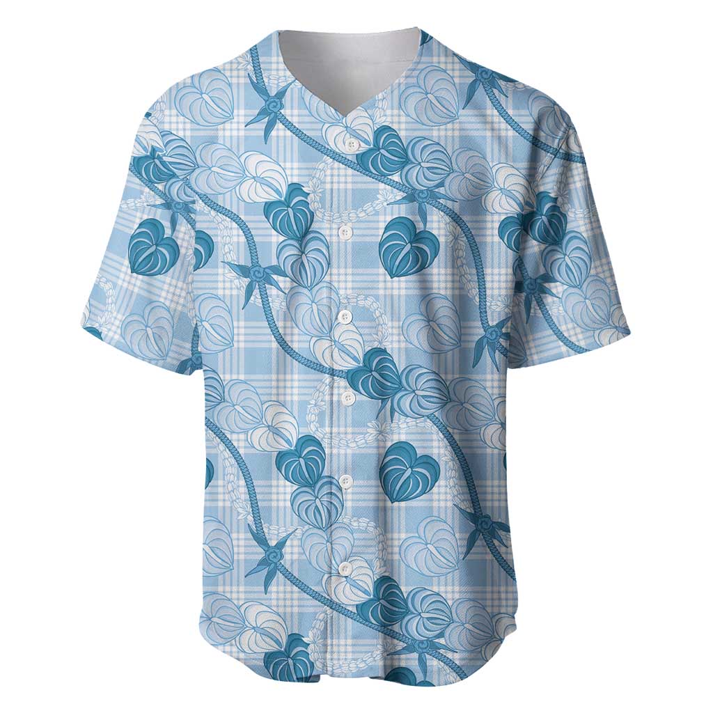 Anthurium Pikake Ti Leaf Palaka Baseball Jersey Blue Version LT01 Blue - Polynesian Pride