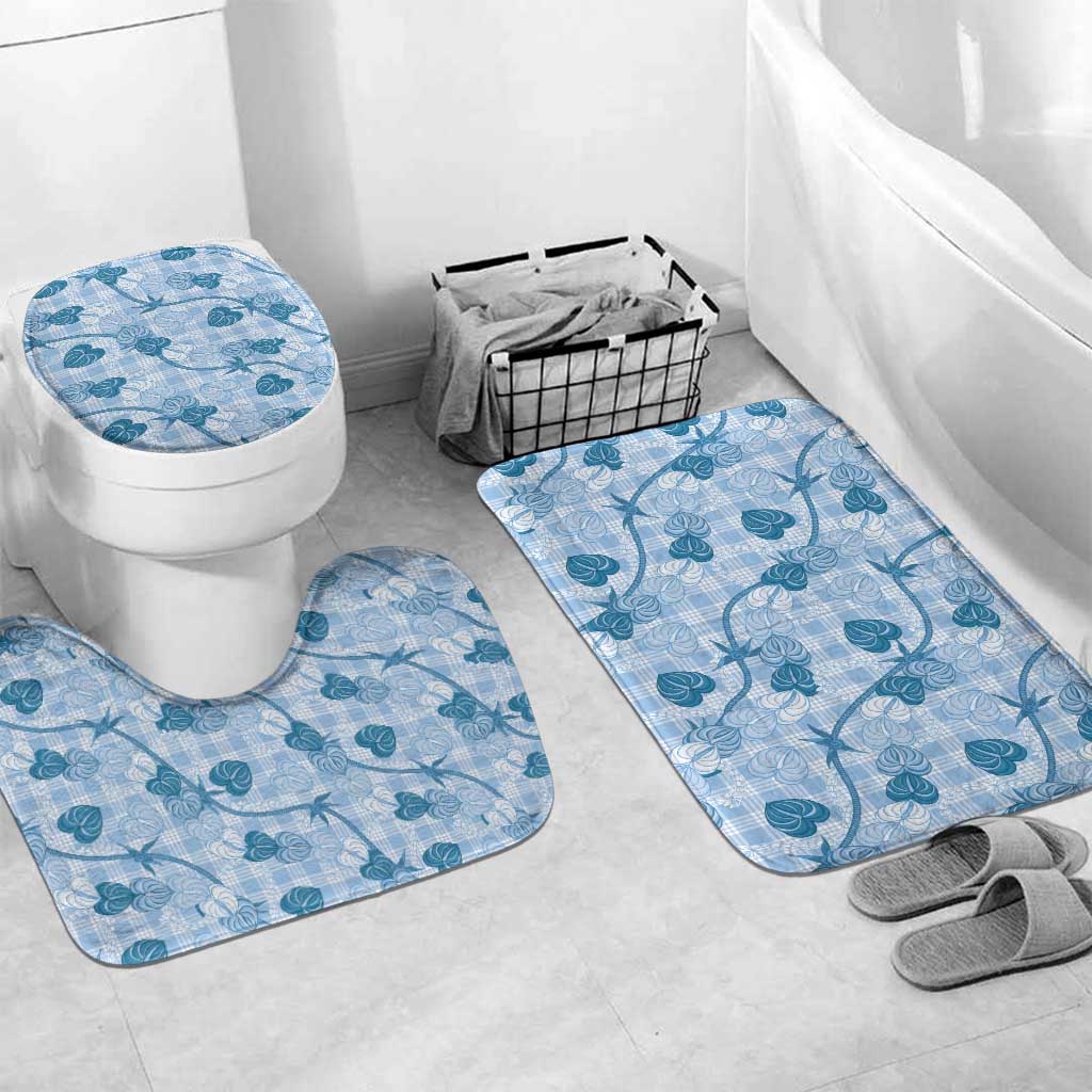 Anthurium Pikake Ti Leaf Palaka Bathroom Set Blue Version LT01 Mat Set Only (3 pcs) One Size Blue - Polynesian Pride