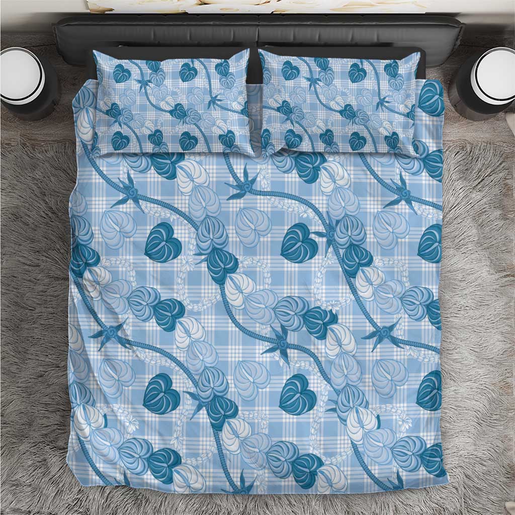 Anthurium Pikake Ti Leaf Palaka Bedding Set Blue Version LT01 Blue - Polynesian Pride