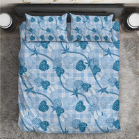 Anthurium Pikake Ti Leaf Palaka Bedding Set Blue Version LT01 Blue - Polynesian Pride