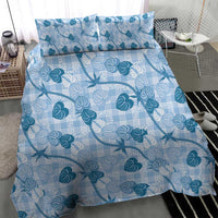 Anthurium Pikake Ti Leaf Palaka Bedding Set Blue Version LT01 - Polynesian Pride