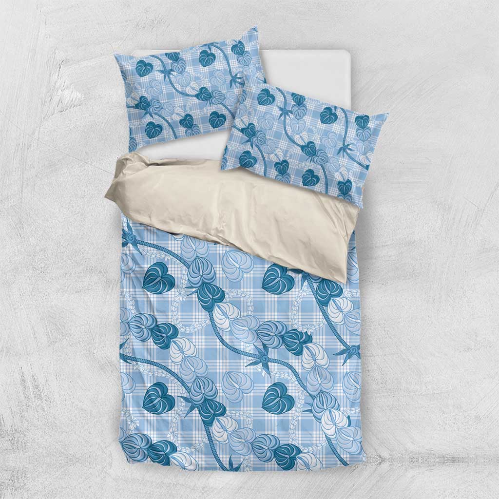 Anthurium Pikake Ti Leaf Palaka Bedding Set Blue Version LT01 US Twin 172cm x 218cm Blue - Polynesian Pride
