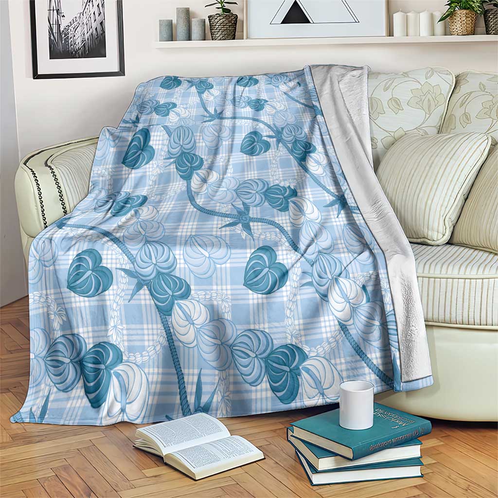 Anthurium Pikake Ti Leaf Palaka Blanket Blue Version LT01 Blue - Polynesian Pride