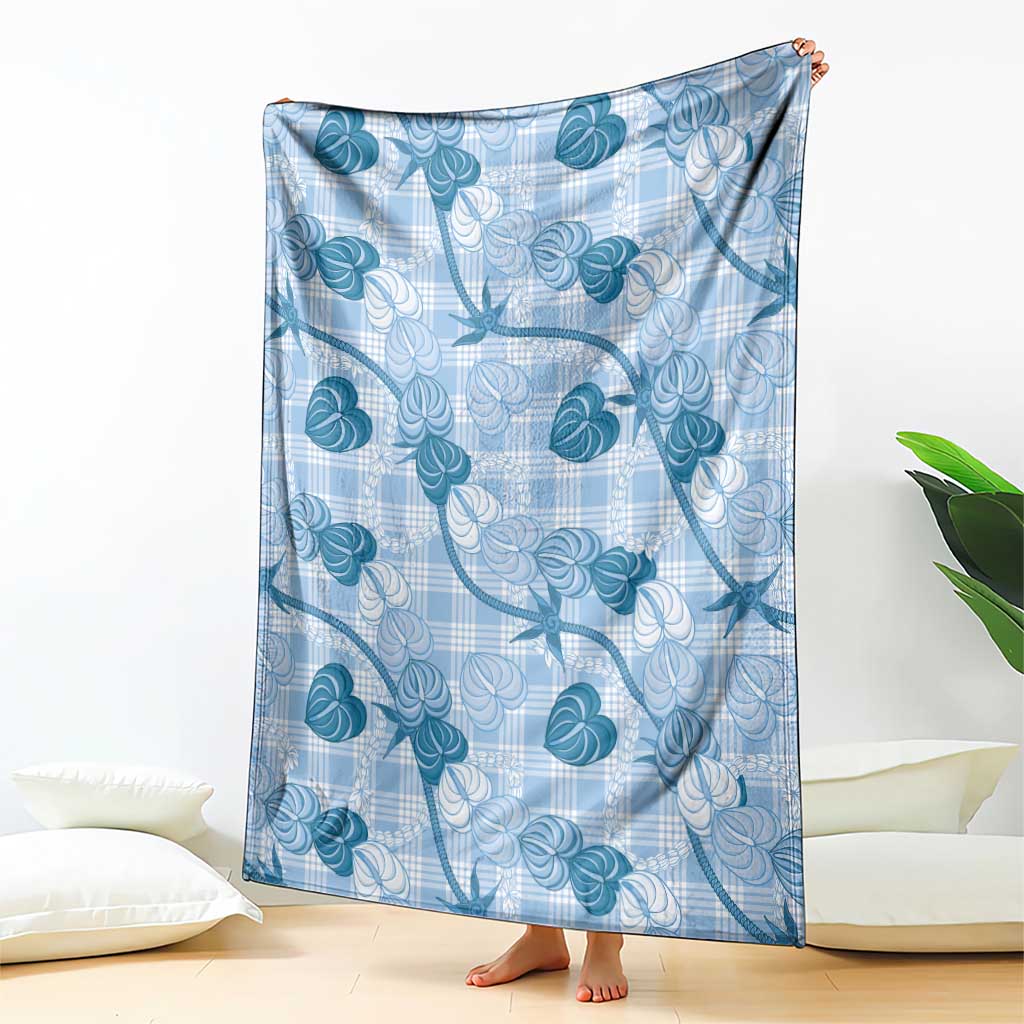 Anthurium Pikake Ti Leaf Palaka Blanket Blue Version LT01 - Polynesian Pride