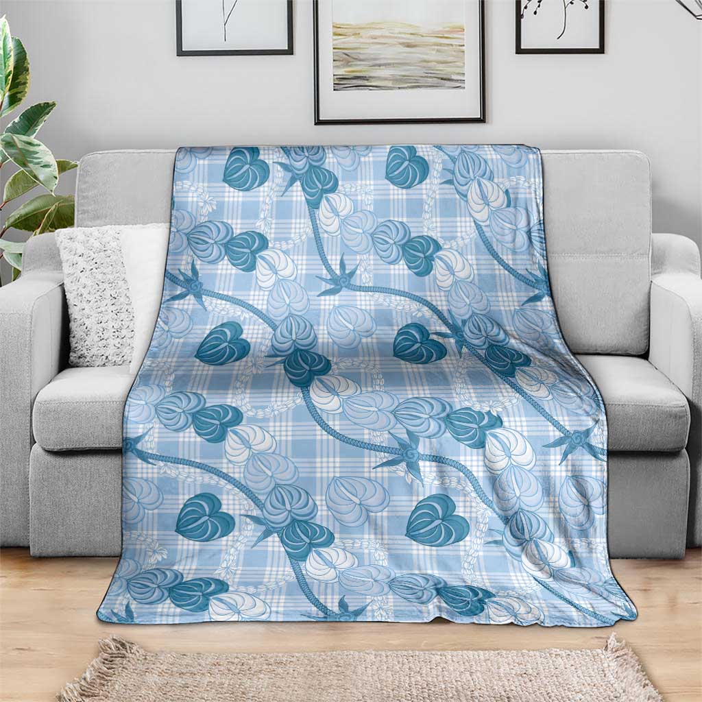 Anthurium Pikake Ti Leaf Palaka Blanket Blue Version LT01 - Polynesian Pride