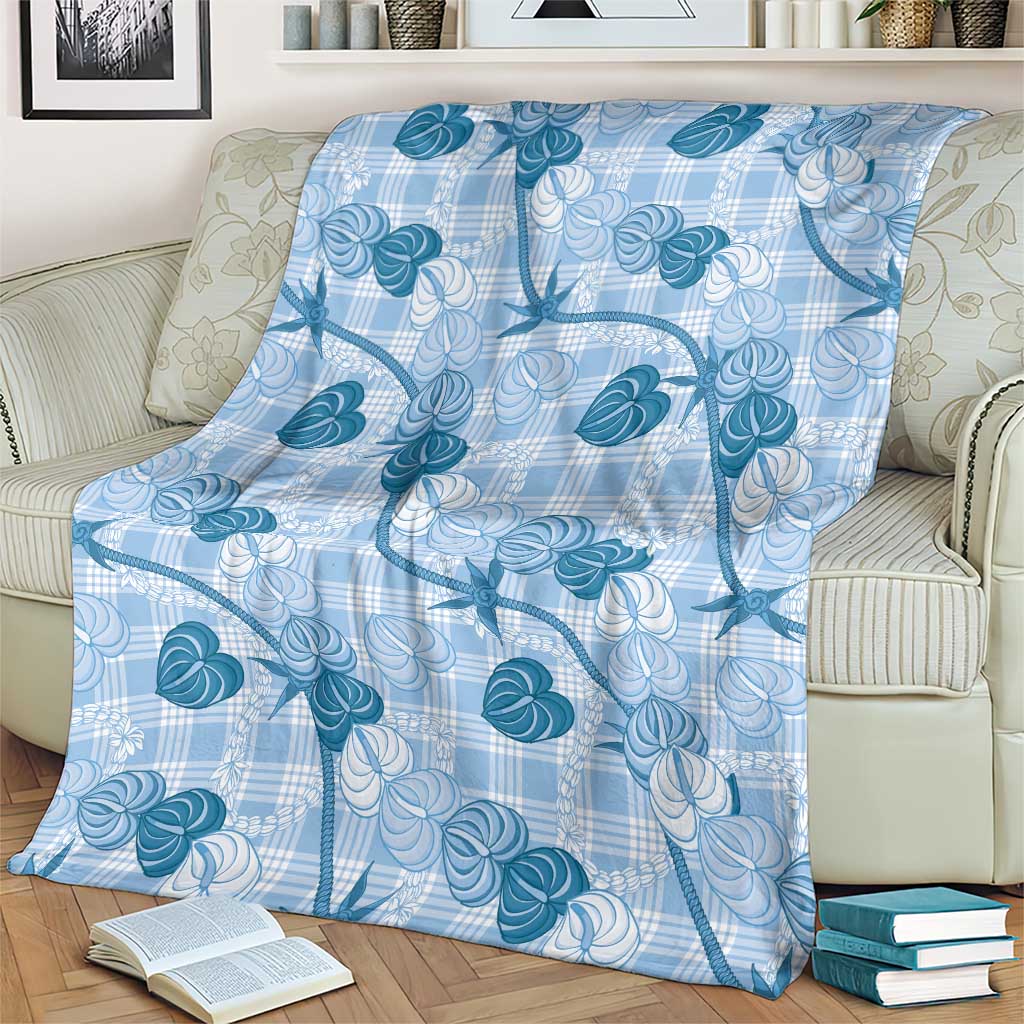 Anthurium Pikake Ti Leaf Palaka Blanket Blue Version LT01 - Polynesian Pride