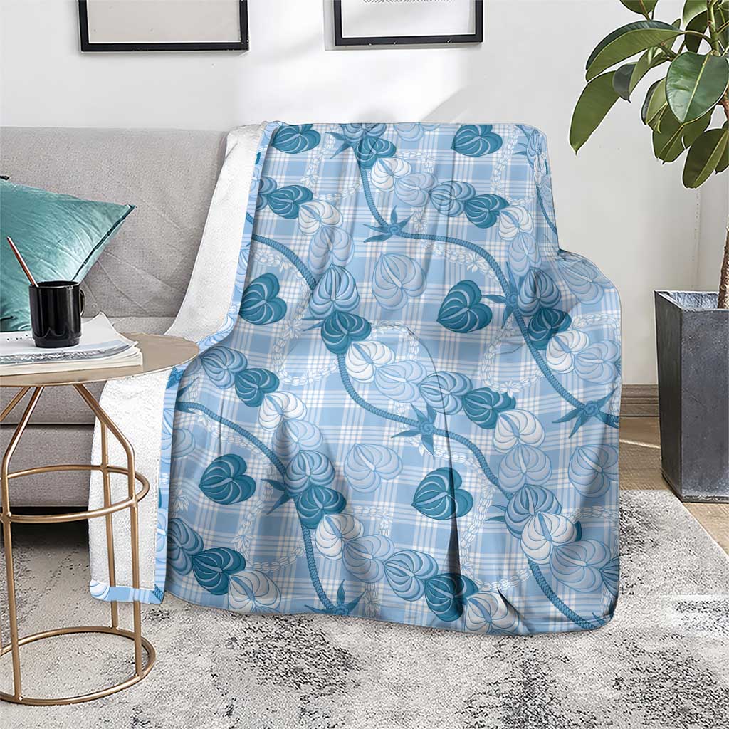 Anthurium Pikake Ti Leaf Palaka Blanket Blue Version LT01 - Polynesian Pride