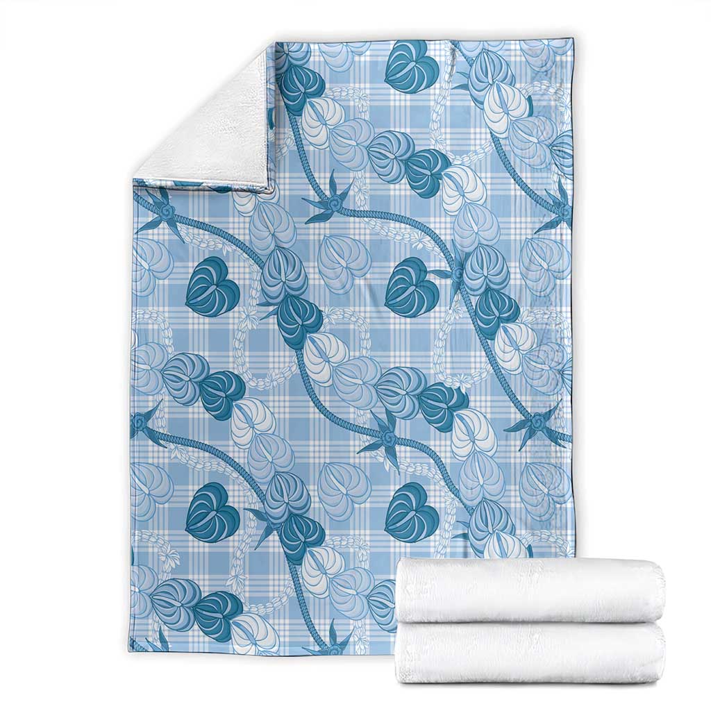 Anthurium Pikake Ti Leaf Palaka Blanket Blue Version LT01 - Polynesian Pride