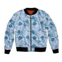Anthurium Pikake Ti Leaf Palaka Bomber Jacket Blue Version LT01 Unisex Blue - Polynesian Pride