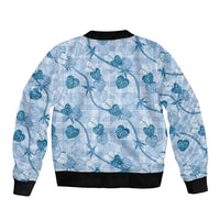 Anthurium Pikake Ti Leaf Palaka Bomber Jacket Blue Version LT01 - Polynesian Pride