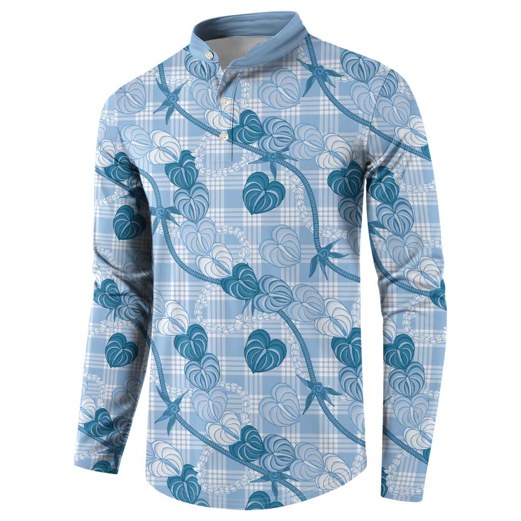 Anthurium Pikake Ti Leaf Palaka Button Sweatshirt Blue Version LT01 - Polynesian Pride