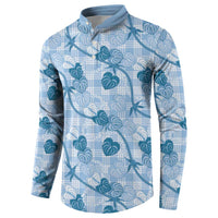 Anthurium Pikake Ti Leaf Palaka Button Sweatshirt Blue Version LT01 - Polynesian Pride