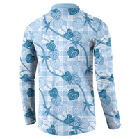 Anthurium Pikake Ti Leaf Palaka Button Sweatshirt Blue Version LT01 - Polynesian Pride