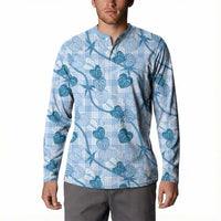 Anthurium Pikake Ti Leaf Palaka Button Sweatshirt Blue Version LT01 - Polynesian Pride
