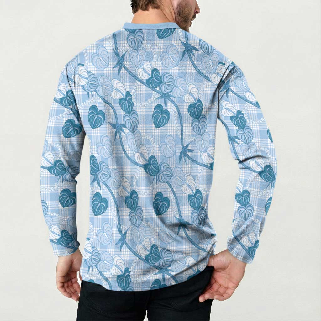 Anthurium Pikake Ti Leaf Palaka Button Sweatshirt Blue Version LT01 - Polynesian Pride