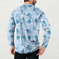 Anthurium Pikake Ti Leaf Palaka Button Sweatshirt Blue Version LT01 - Polynesian Pride