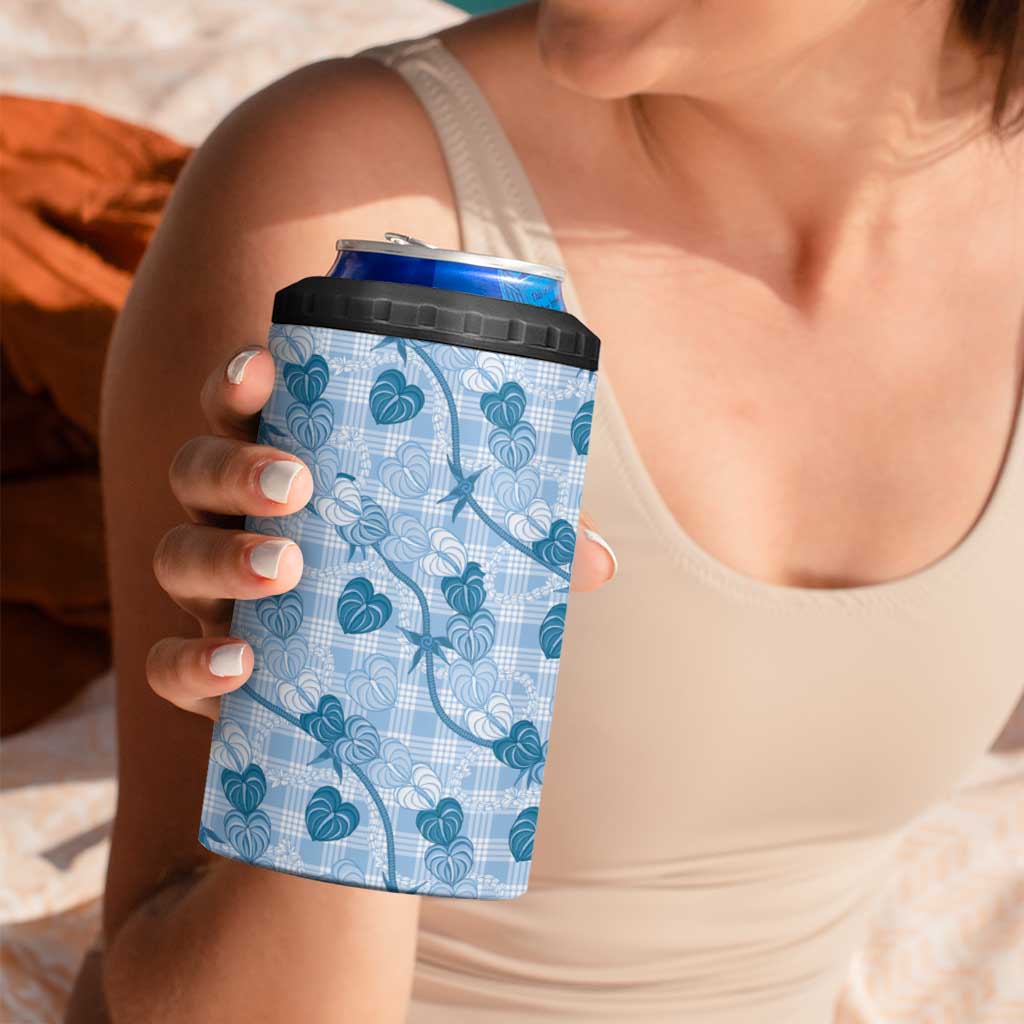 Anthurium Pikake Ti Leaf Palaka 4 in 1 Can Cooler Tumbler Blue Version LT01 - Polynesian Pride