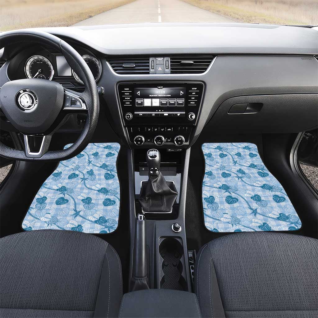 Anthurium Pikake Ti Leaf Palaka Car Mats Blue Version LT01 Set 2pcs - Front Blue - Polynesian Pride