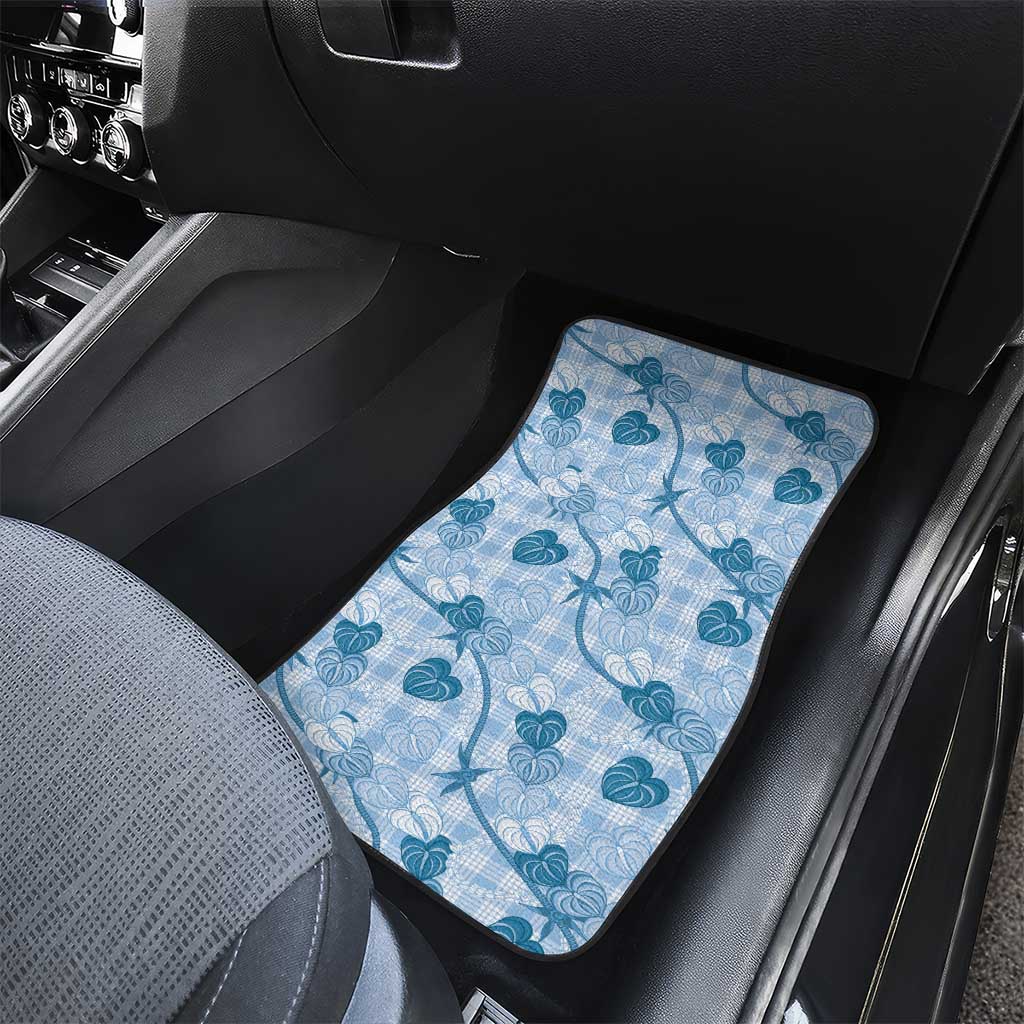 Anthurium Pikake Ti Leaf Palaka Car Mats Blue Version LT01 - Polynesian Pride