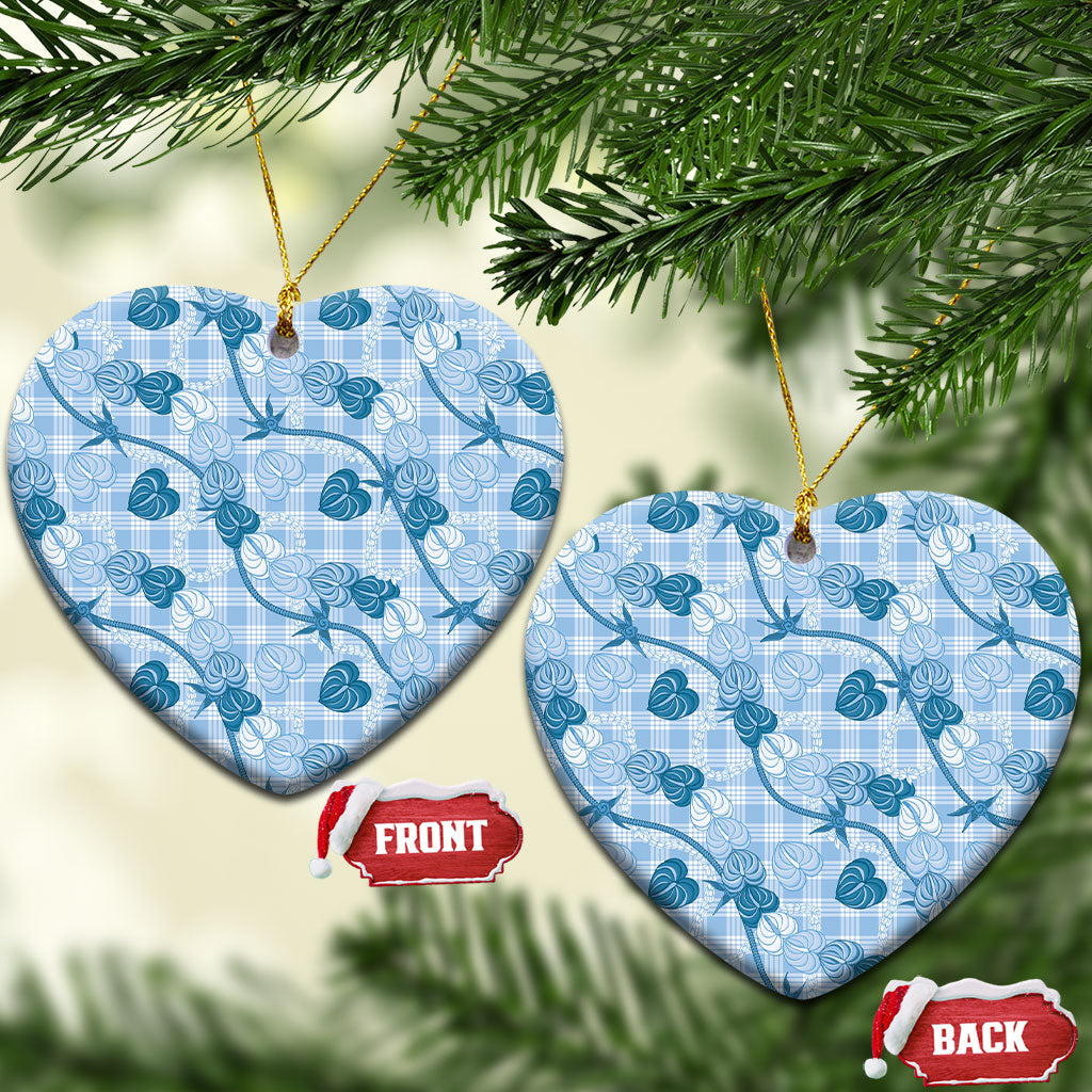Anthurium Pikake Ti Leaf Palaka Ceramic Ornament Blue Version LT01 Heart Blue - Polynesian Pride