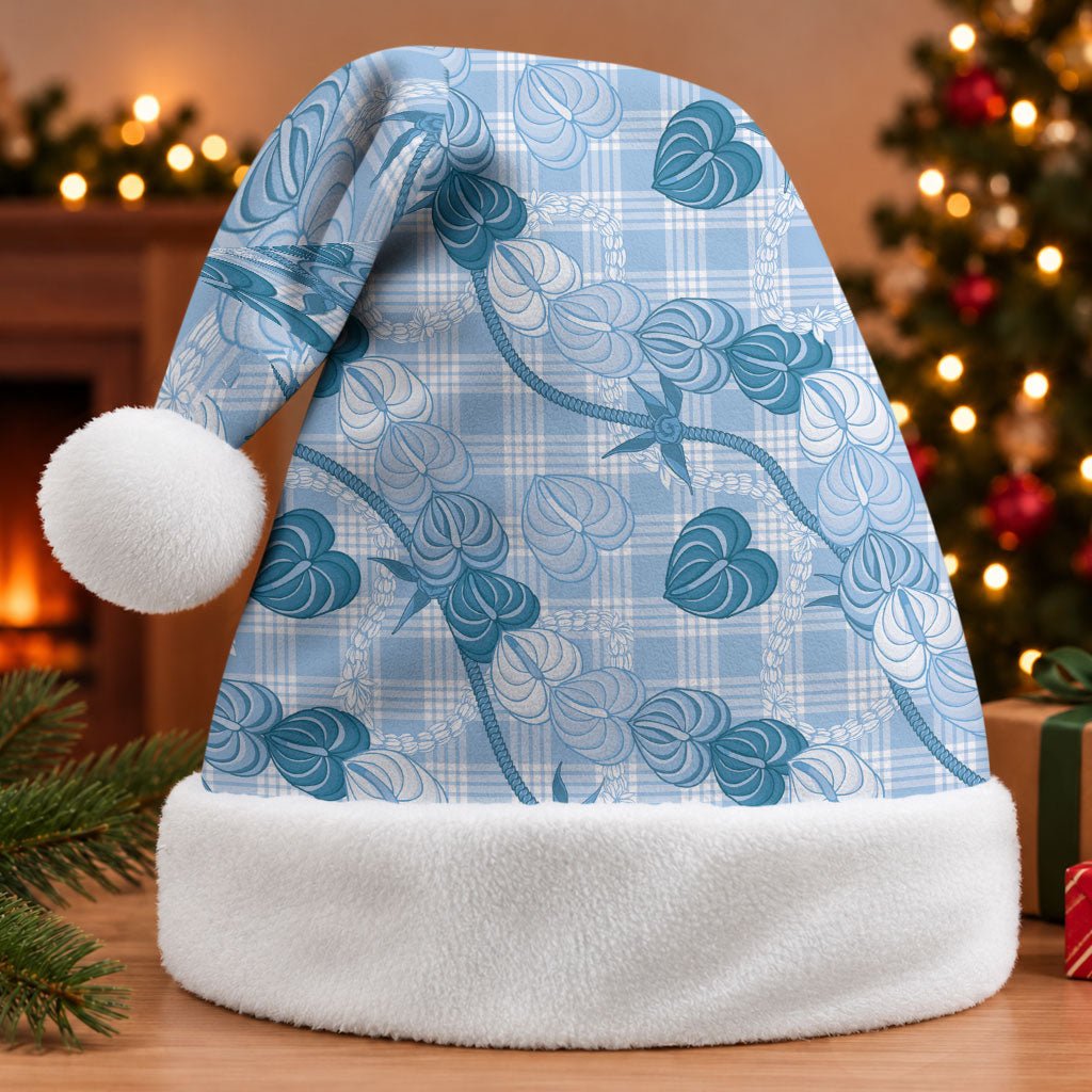 Anthurium Pikake Ti Leaf Palaka Christmas Santa Hat Blue Version LT01 Without Fur Blue - Polynesian Pride
