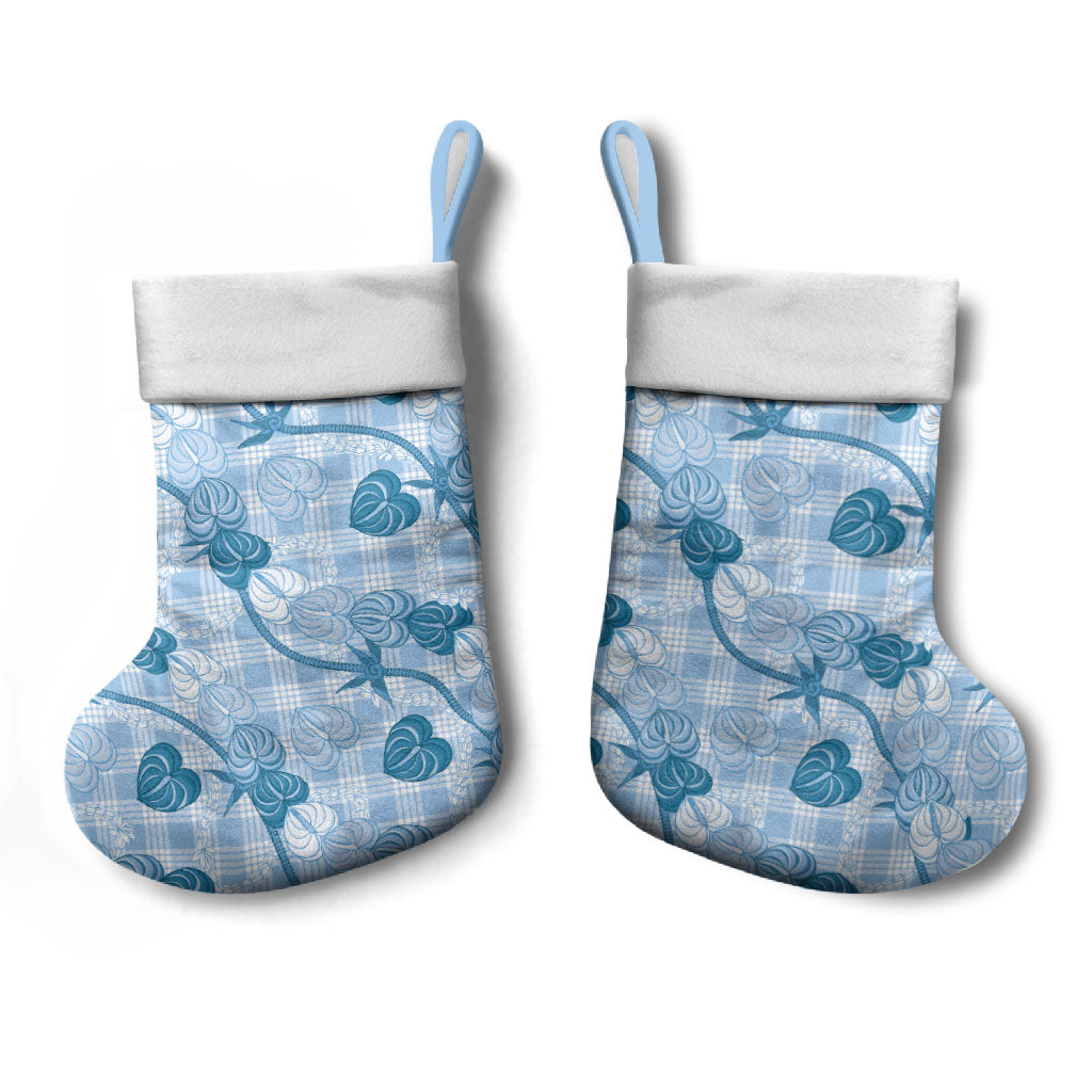 Anthurium Pikake Ti Leaf Palaka Christmas Stocking Blue Version LT01 - Polynesian Pride
