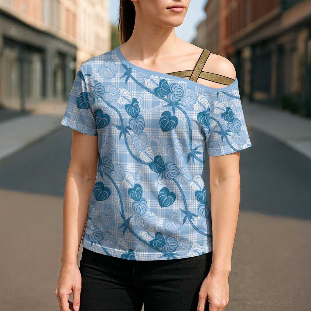 Anthurium Pikake Ti Leaf Palaka Cross Shoulder Shirt Blue Version LT01 - Polynesian Pride