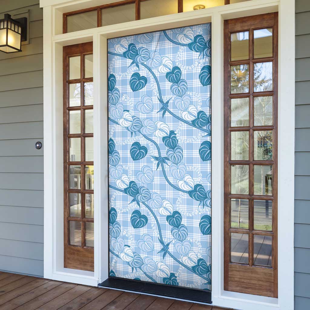 Anthurium Pikake Ti Leaf Palaka Door Cover Blue Version LT01 - Polynesian Pride