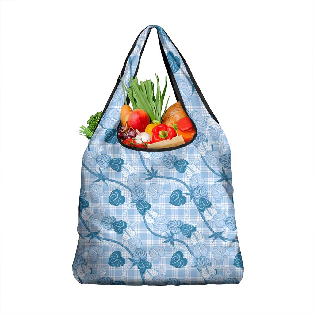 Anthurium Pikake Ti Leaf Palaka Grocery Bag Blue Version LT01 1-pack One Size Blue - Polynesian Pride