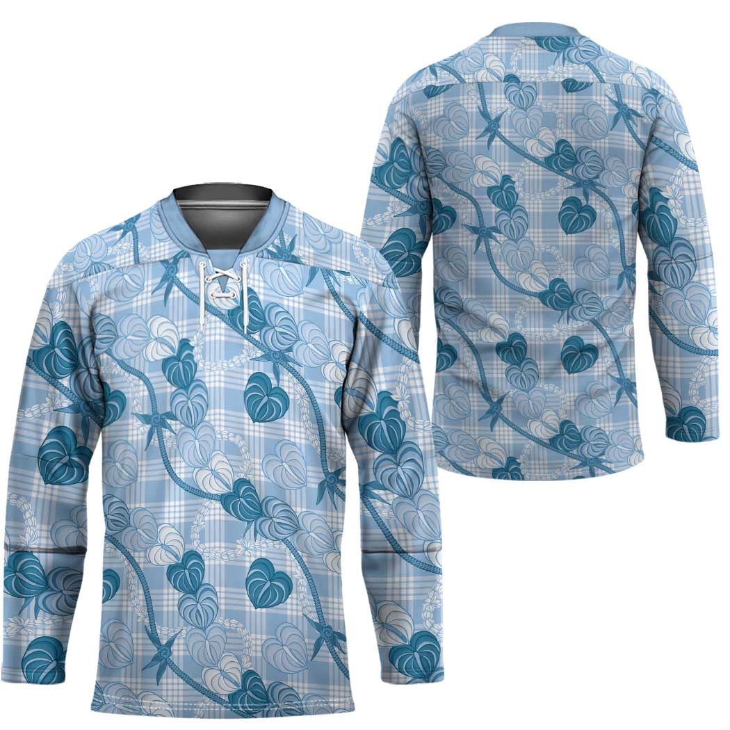 Anthurium Pikake Ti Leaf Palaka Hockey Jersey Blue Version LT01 - Polynesian Pride