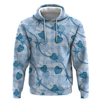 Anthurium Pikake Ti Leaf Palaka Hoodie Blue Version LT01 Pullover Hoodie Blue - Polynesian Pride