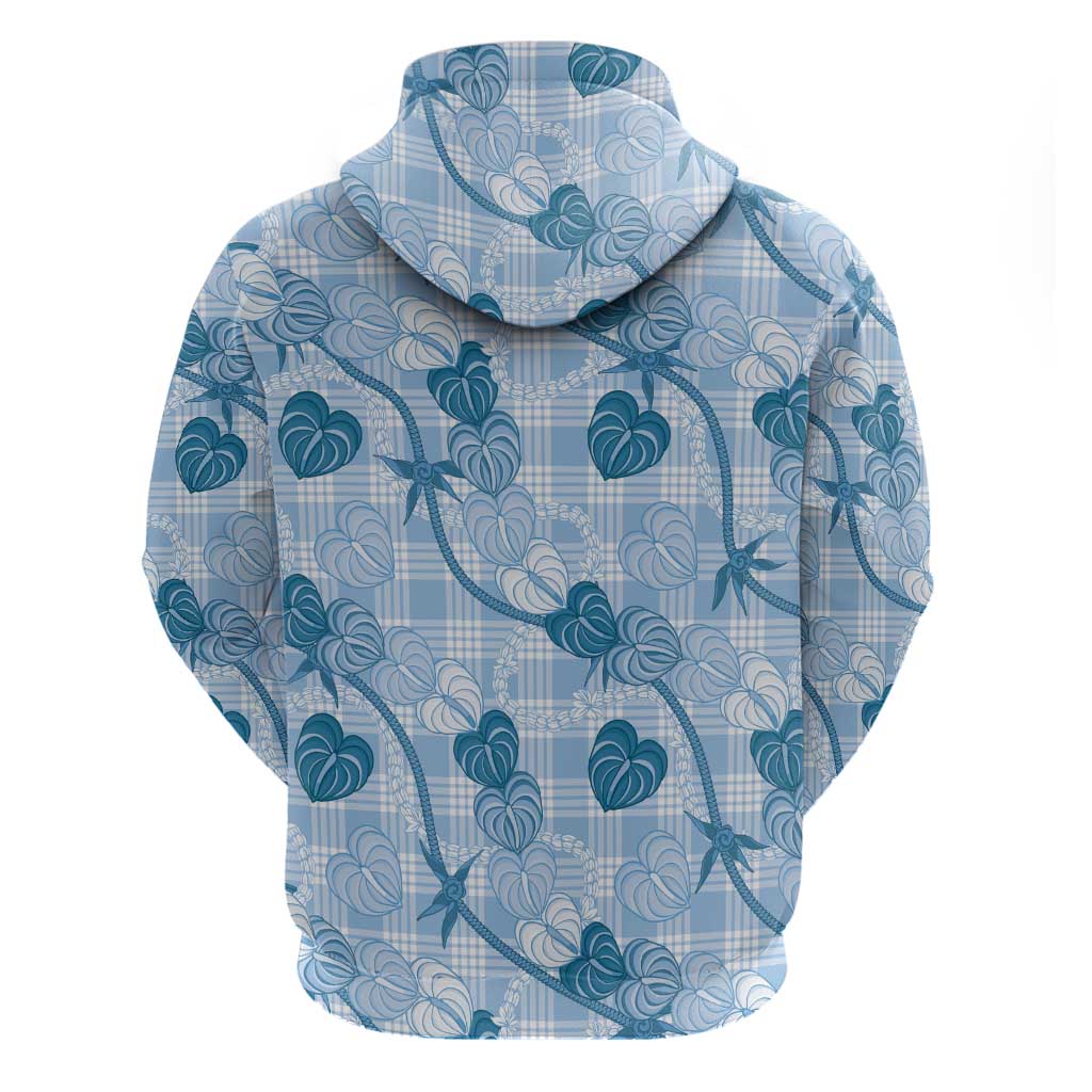Anthurium Pikake Ti Leaf Palaka Hoodie Blue Version LT01 - Polynesian Pride