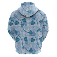Anthurium Pikake Ti Leaf Palaka Hoodie Blue Version LT01 - Polynesian Pride