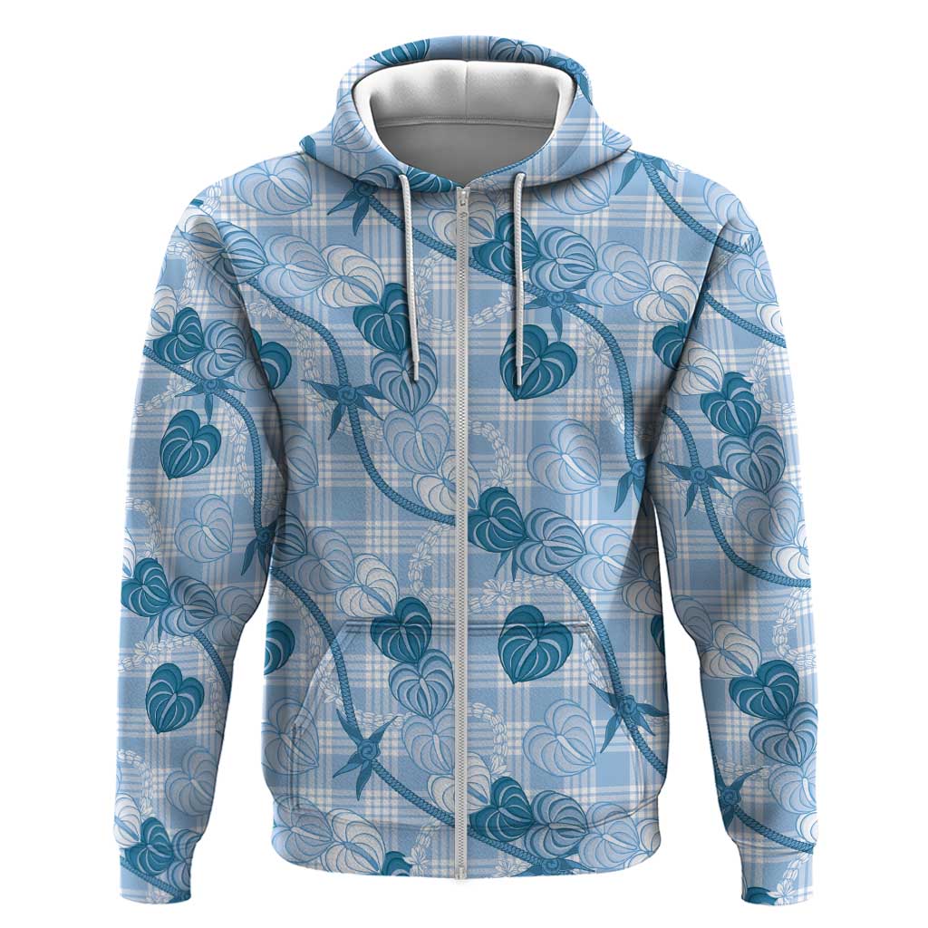 Anthurium Pikake Ti Leaf Palaka Hoodie Blue Version LT01 Zip Hoodie Blue - Polynesian Pride