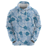 Anthurium Pikake Ti Leaf Palaka Hoodie Blue Version LT01 - Polynesian Pride
