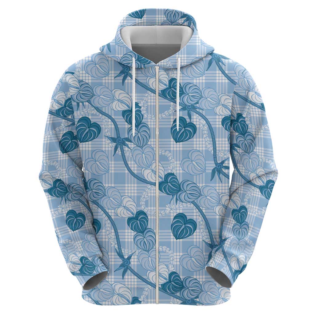 Anthurium Pikake Ti Leaf Palaka Hoodie Blue Version LT01 - Polynesian Pride