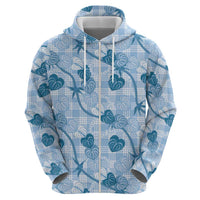 Anthurium Pikake Ti Leaf Palaka Hoodie Blue Version LT01 - Polynesian Pride