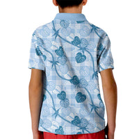 Anthurium Pikake Ti Leaf Palaka Kid Polo Shirt Blue Version LT01 - Polynesian Pride