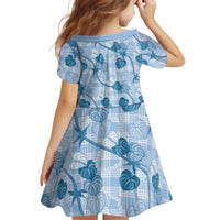 Anthurium Pikake Ti Leaf Palaka Kid Short Sleeve Dress Blue Version LT01 - Polynesian Pride